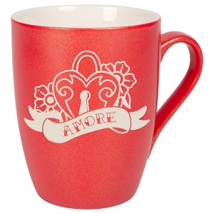 100 North Floral Heart 10 Ounce Crimson Red Metallic Finish, Comfortably Fits Your Hands, New Bone China Coffee Tea Cup Mug, Amore - 1 of 1