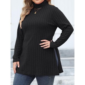 Women's Turtleneck Knit Pullover Long Sleeve Casual Sweater Tops Warm Fitted Sweater - 1 of 4