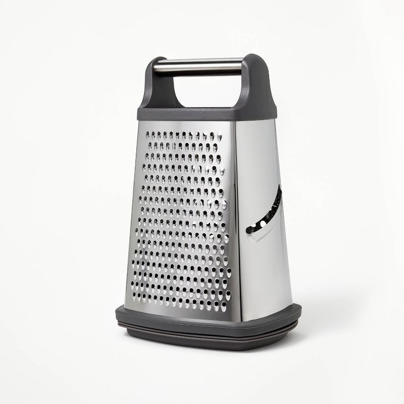 Stainless Steel Box Grater with Removable Bottom Container and Lid Silver/Gray - Figmint&#8482;, 1 of 6