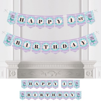 Big Dot of Happiness 1st Birthday Let's Be Mermaids - First Birthday Party Bunting Banner - Party Decorations - Happy 1st Birthday