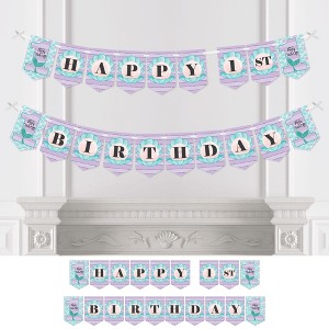 Big Dot of Happiness 1st Birthday Let's Be Mermaids - First Birthday Party Bunting Banner - Party Decorations - Happy 1st Birthday - 1 of 4