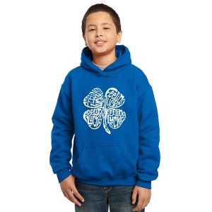 LA Pop Art Boy's Word Art Hooded Sweatshirt - Feeling Lucky - 1 of 4