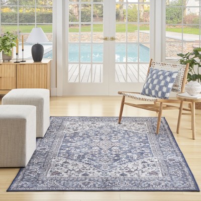 Navy Ivory Floral 6' x 9' Cotton Chenille Area Rug