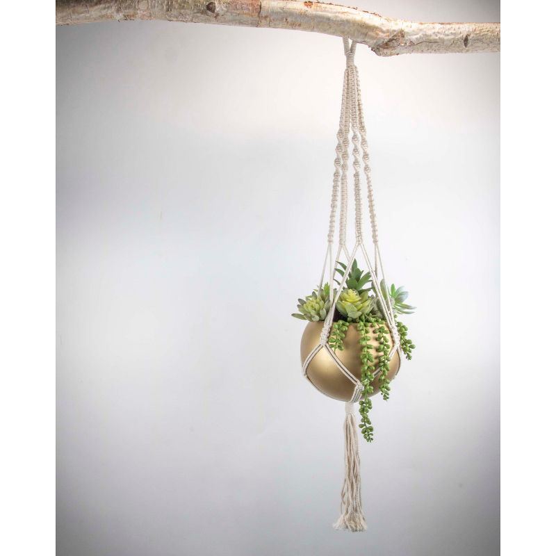 Macrame Hanging Planter with Gold Metal Planter Pot - Foreside Home & Garden, 6 of 11