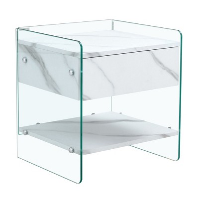 NicBex Modern Nightstand with Drawer and Transparent Tempered Glass Sides for Bedroom and Living Room