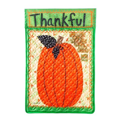 Evergreen Thankful Pumpkin Garden Quilted Flag