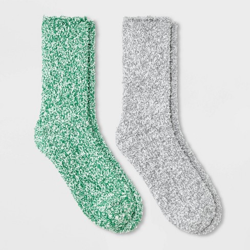 Women s Marled 2pk Cozy Crew Socks Auden Green gray 4 10 Target