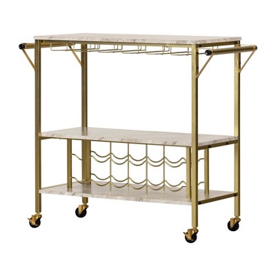 Maliza Bar Cart with Wine Bottle Storage and Wine Glass Rack Gold South Shore