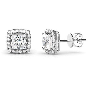 14K Gold over Sterling Silver Simulated Diamond Halo Stud Earrings - 1 of 4
