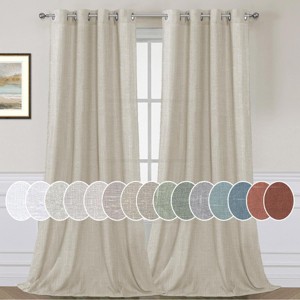 Living Room Linen Curtains Nickel Grommet Energy Saving Light Filtering Semi Sheer Curtain - 1 of 4