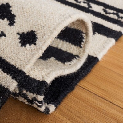 Black and Ivory Geometric Wool 8' x 10' Flat Woven Rug