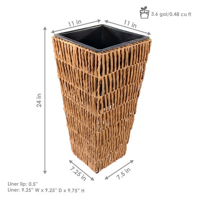 Barley Poly-Wicker Tall Planters with Black Plastic Insert - Set of 2