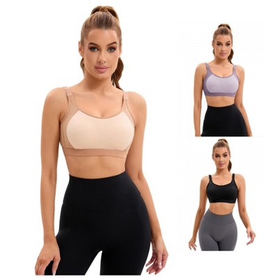 INSPIRE CHIC 3 Pcs Women's Contrasting Colors Adjustable Straps Workout Fixed Cup U Back Sports Bras