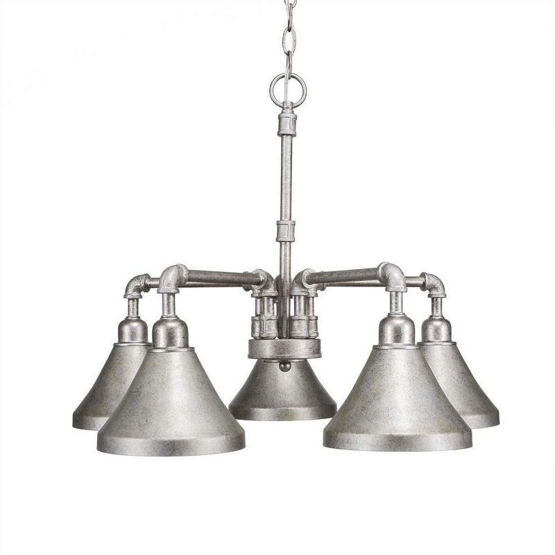 Toltec Lighting Vintage 5 - Light Chandelier in  Aged Silver with 7" Aged Silver Cone Metal Shade Shade, 1 of 2