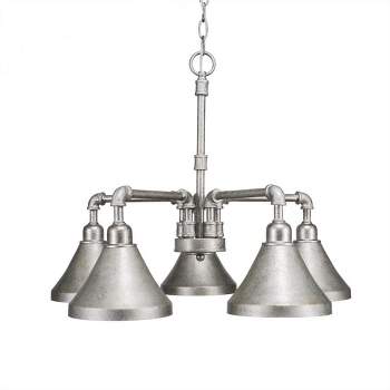 Toltec Lighting Vintage 5 - Light Chandelier in  Aged Silver with 7" Aged Silver Cone Metal Shade Shade