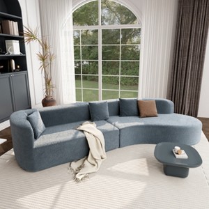 TIRAMISUBEST 2-Piece Modern Curved Design Sectional Sofa 4 Same Color Pillows, Chenille Modular Floor Couch - 1 of 4