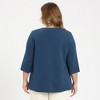 Women's Plus Size Pleated Notch Neck Button Front 3/4 Sleeve Dressy Casual Blouses - GRACE & GRANDEUR - 3 of 4