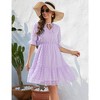 Women Swiss Dot High Waist Short Sleeve V Neck Casual Dress Ruffle Mini Dress - 2 of 4