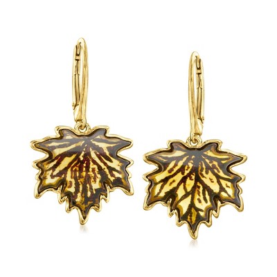 Ross-Simons Amber Leaf Drop Earrings in 18kt Gold Over Sterling