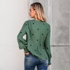 Women's Olive Green Heart Print V-Neck Balloon Sleeve Top - Cupshe - 4 of 4