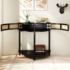 VYNXARIA Unique Half Moon Design End Table with Sliding Rattan Door,Elegant Semi-circle Entryway Console Table,Black - 3 of 4