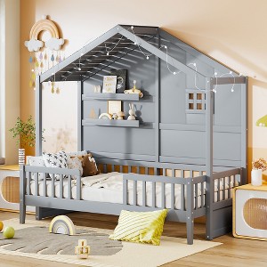 YOOCOZZ  Twin Size Wooden Bed with House Design and Light Strip - 1 of 4