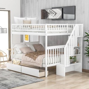 Streamdale Full over Full Bunk Bed with Two Drawers and Storage, White - 1 of 4