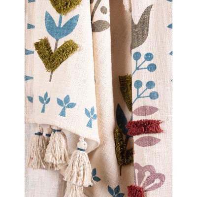 Kyoto Multicolored Cotton Embroidered Throw Blanket 50"x60"
