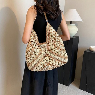 BEAFUP Straw Hobo Bags for Women,Large Woven Tote Bag Summer Crochet Shoulder Bag,Vintage Beach Bag Foldable Handbag for Vacation