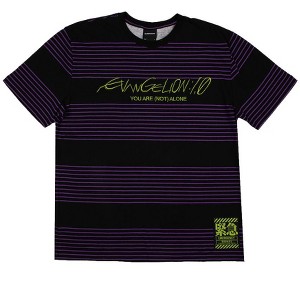 Evangelion You Are (Not) Alone Crew Neck Short Sleeve Striped T-shirt - 1 of 4