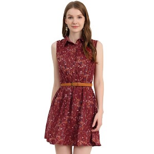 INSPIRE CHIC Women's Floral Sleeveless Half Placket Mini Belted Summer Dress - 1 of 4