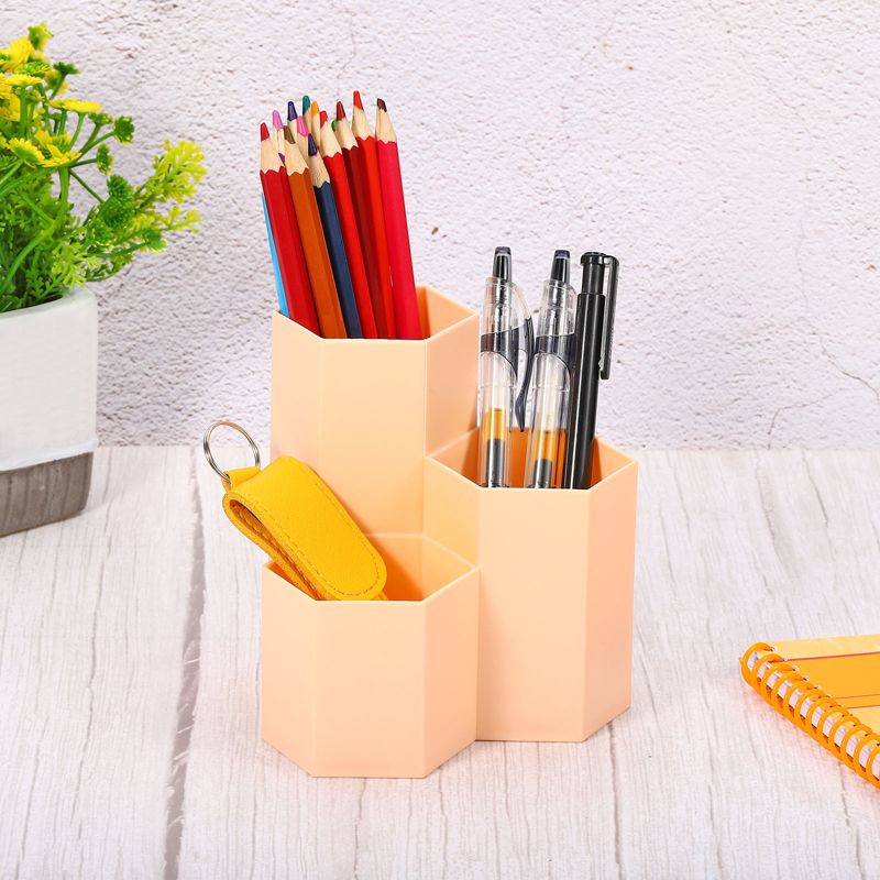 Unique Bargains Pencil Holder Plastic 3 Slots Hexagon Desk Organizer Pen Cup for Office Desktop Home, 5 of 6