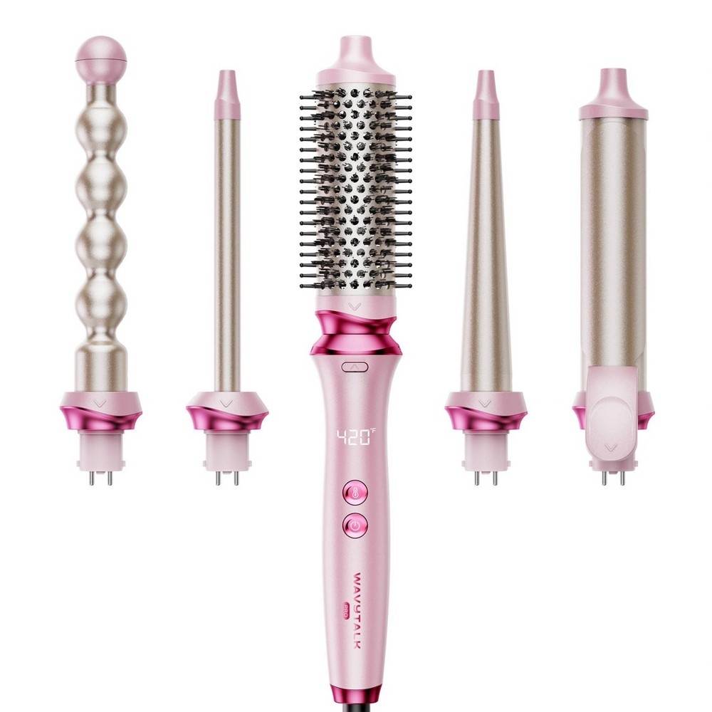 Wavytalk Heatwave Pro 5-in-1 Curling Wand Set, Includes Thermal Brush and 4 Interchangeable Ceramic Barrel for Multiple Styles, Model 350S