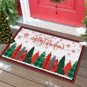 Merry Christmas Doormat Buffalo Plaid Welcome Mat Winter Holiday Door Mat - 1 of 4