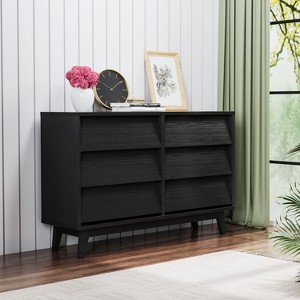 CAVINAS Wooden Dressers for Bedroom, 6 Drawer Double Dresser Features Vintage-style and Bevel Design, Chest of Drawers, Black - 1 of 4