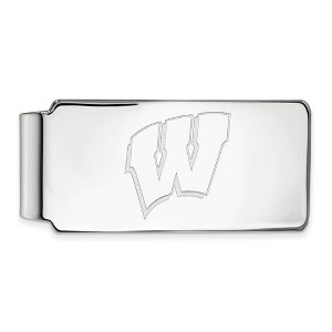 Black Bow Jewelry 10k White Gold Wisconsin Badgers NCAA Money Clip - 1 of 3