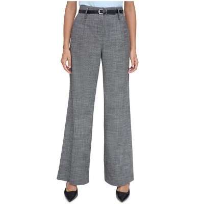 Calvin Klein Womens High Rise Belted Wide Dress Pants
