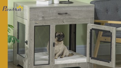 Gray Soft-Sided Dog Crate End Table with Drawer