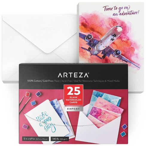 Arteza Blank Watercolor Cards & Envelopes For Diy, 100% Cotton, 5x6.875,  Set Of 25 : Target