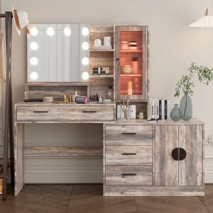KTMBDW Large Makeup Vanity with Lights, Vanity Desk with Mirror and LED Light, Makeup Table with Drawers and Storage Shelves For Bedrooms - 1 of 4