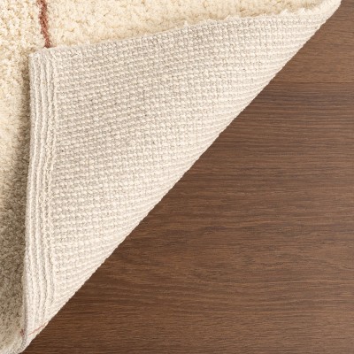 Beige and Red Abstract Cotton Area Rug, 4' x 6'