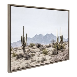 Kate and Laurel Sylvie Tall Saguaro Cacti Desert Mountain Framed Canvas by The Creative Bunch Studio, 28x38, Gray - 1 of 4