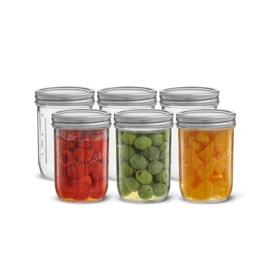 Wide Mason Jars with Airtight Lids, Labels and Measures - 16 oz - Set of 6