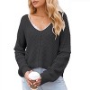 Women's V-Neck Cold Shoulder Sweater Soft Knit Winter Top Cozy Spliced Design Skin Friendly Fall Fashion - 3 of 4