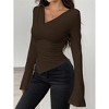 Women's Shirt Off Shoulder Long Sleeve Top Ruched Asymmetric Hem Slim Fit Blouse - 3 of 4