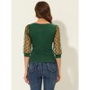 INSPIRE CHIC Women's Retro Square Neck Slim Fit Semi Sheer 3/4 Mesh Sleeve Top - 4 of 4