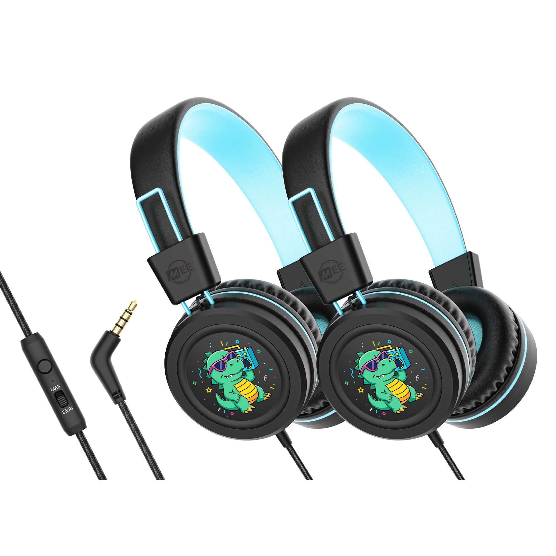 MEE audio KidJamz KJ55AUX (2 Pack) 3.5mm Safe Listening Kid's Headphones with Headset & Color Graphics