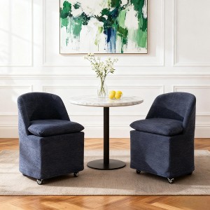 GDFStudio Galen Modern Chenille Upholstered Dining Chair with Universal Wheels - 1 of 4