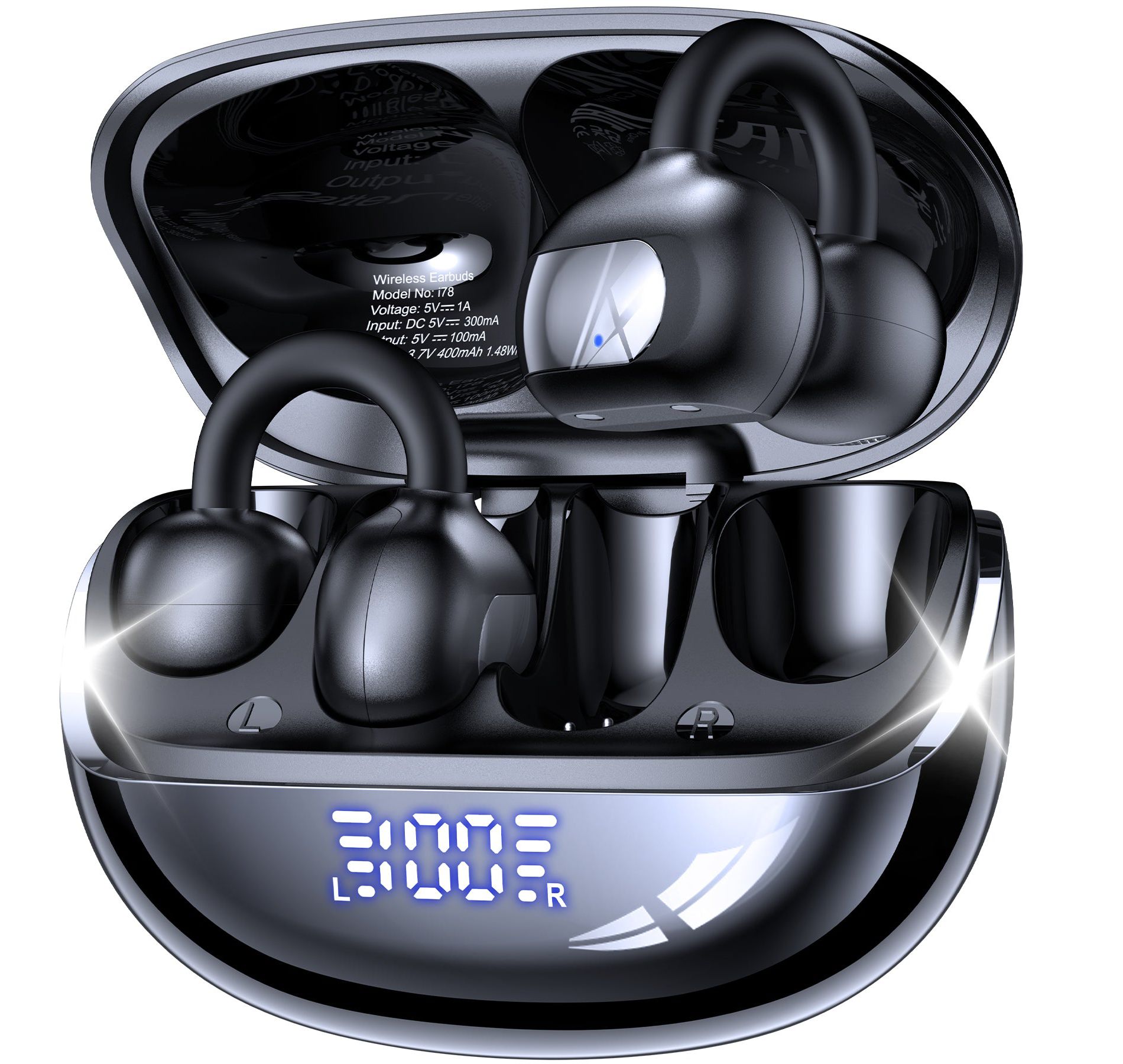 Open Ear Wireless Earbuds, Bluetooth 5.4, Clip-On Design, 60H Playtime with Case, ENC Clear Calls, 3D Sound, IPX7 Waterproof for Running/Workout