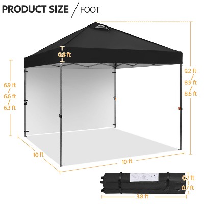 10x10 Black Adjustable Height Pop-Up Canopy Tent with Sidewall